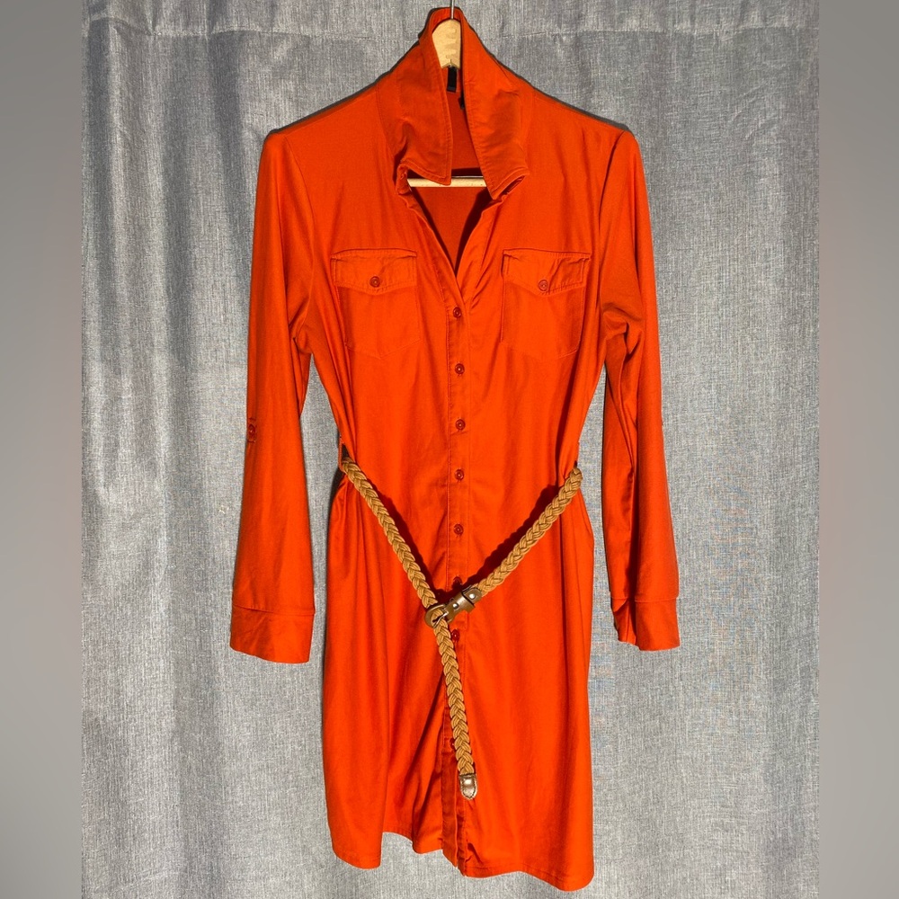 New Directions button up shirt dress with belt